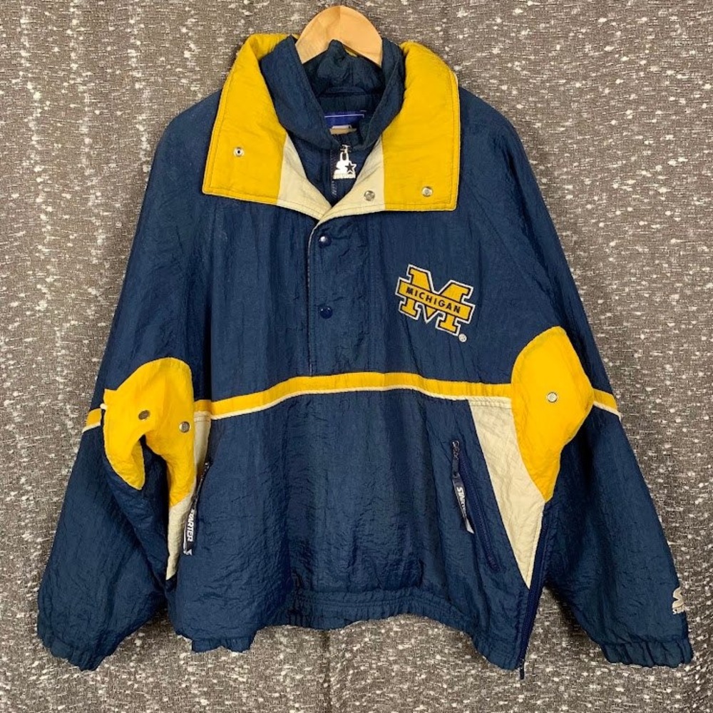 VTG 90s Starter Michigan Wolverines Half Zip Pullover Jacket Puffer Mens Large